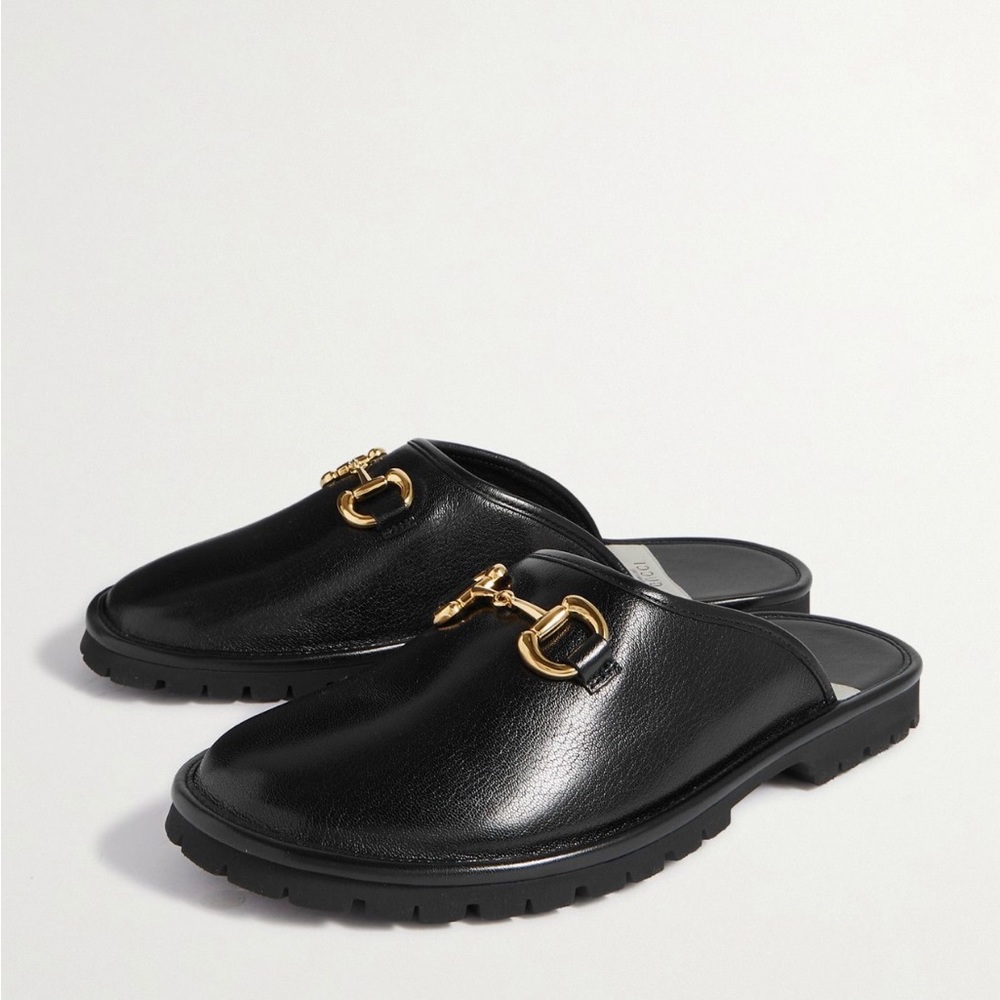 NWT Gucci  Elea Horsebit Leather Mule in Black Sz 10